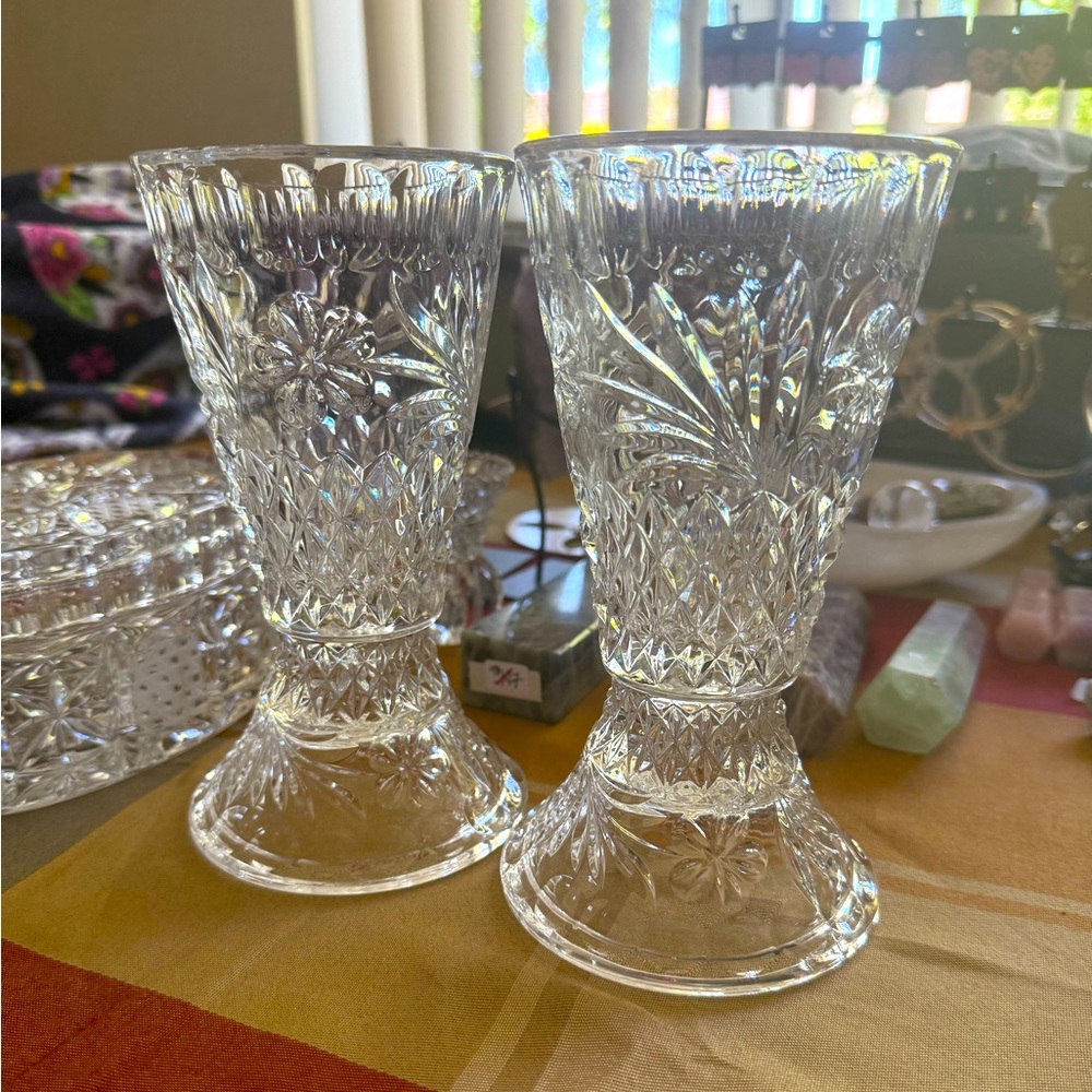 Elegant Vintage Crystal Glass Vases